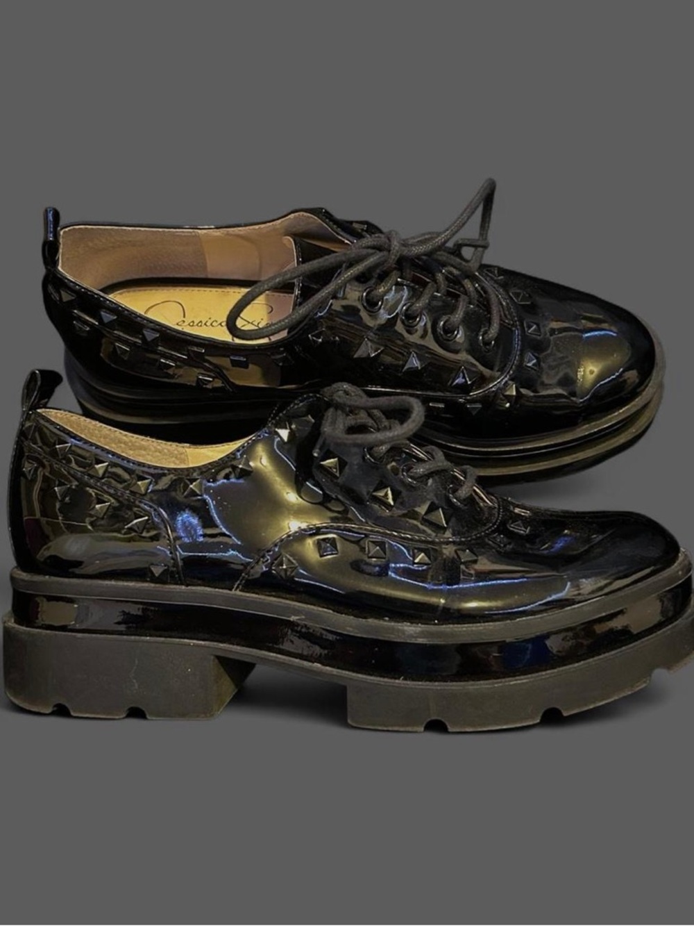 Jessica Simpson Black Patent Studded Platform Oxfords